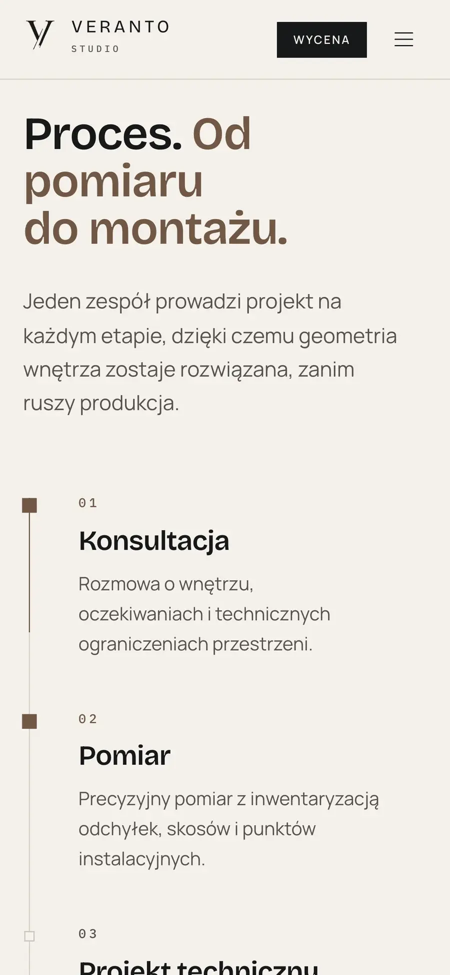 Pionowa oś procesu VerantoStudio na telefonie.